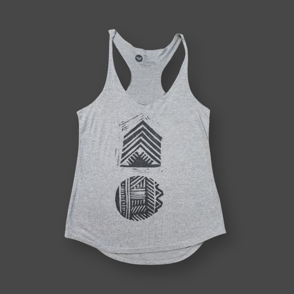 Grey and Black Geometric Tank Top, Women's Small